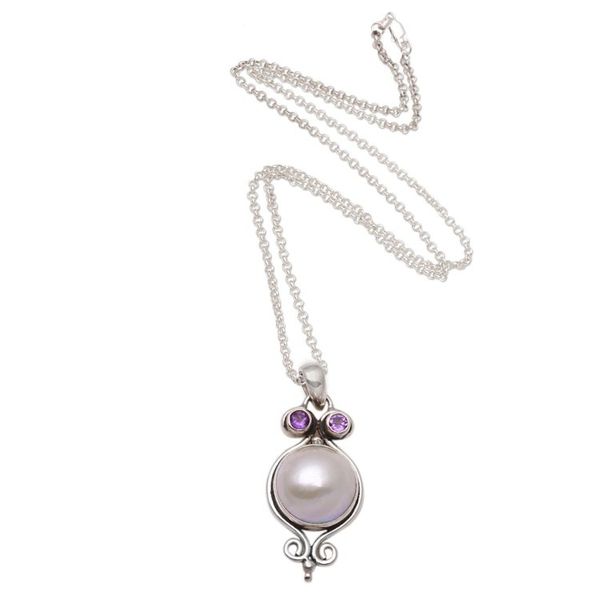 Alternate image for Cultured Pearl and Amethyst Pendant Necklace from Bali Impressive Stars