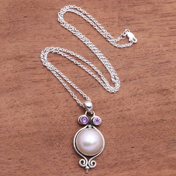 Alternate image for Cultured Pearl and Amethyst Pendant Necklace from Bali Impressive Stars