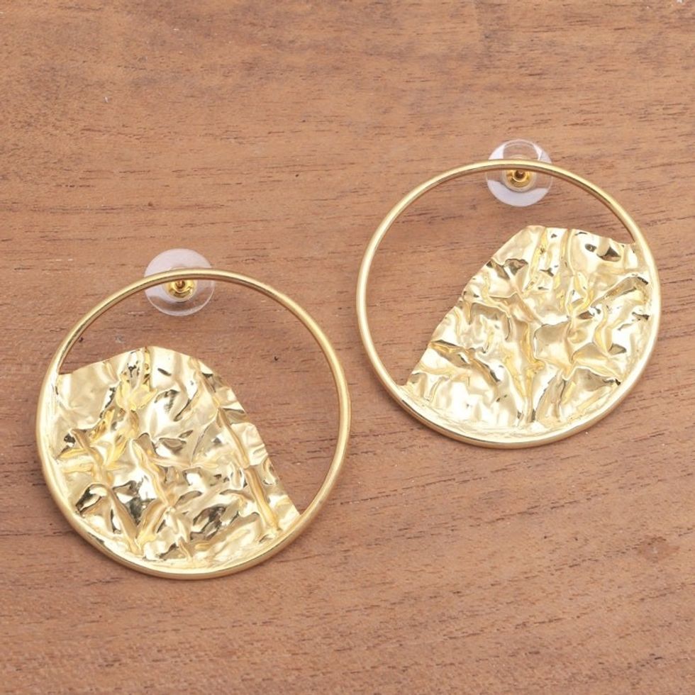 Curvy 18k Gold-Plated Brass Drop Earrings from Bali 'Curved Waves'