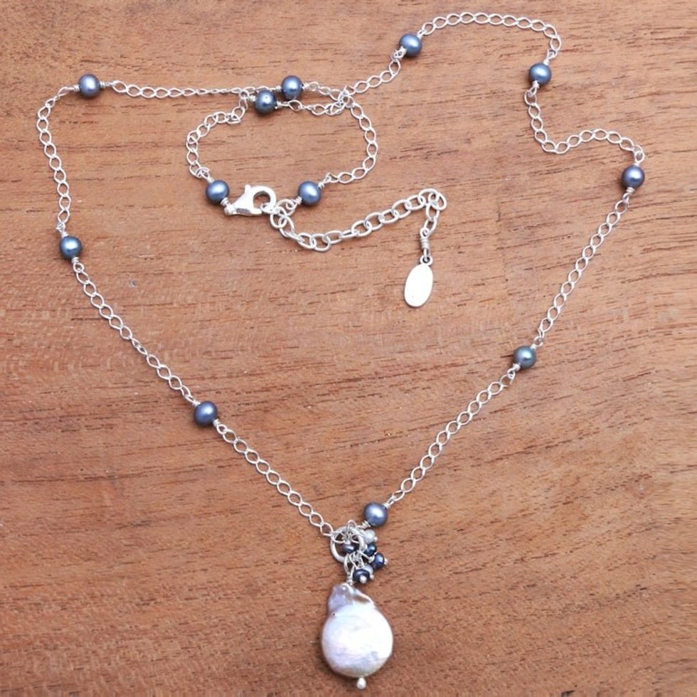 Cultured Pearl Station Pendant Necklace from Bali 'Ocean Delight'