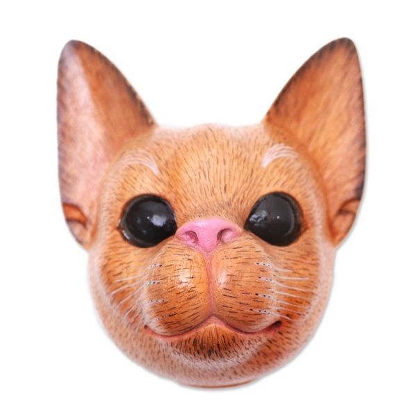 Alternate image for Hand-Carved Suar Wood Cat Mask from Bali Watchful Cat