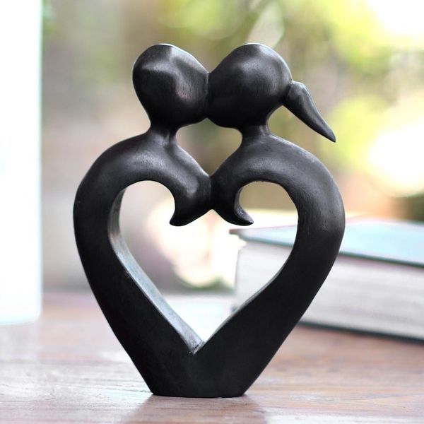 Alternate image for Romantic Wood Sculpture of Couple Kissing Engaged in a Kiss