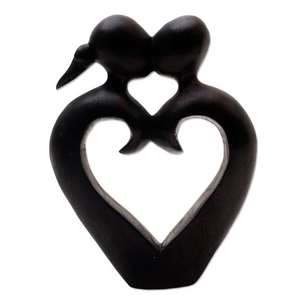 Alternate image for Romantic Wood Sculpture of Couple Kissing Engaged in a Kiss