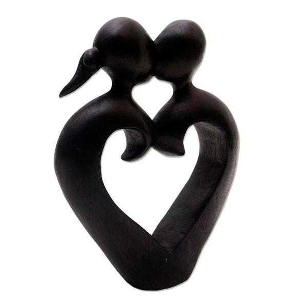 Alternate image for Romantic Wood Sculpture of Couple Kissing Engaged in a Kiss