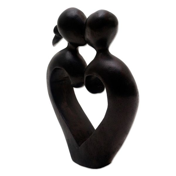 Alternate image for Romantic Wood Sculpture of Couple Kissing Engaged in a Kiss