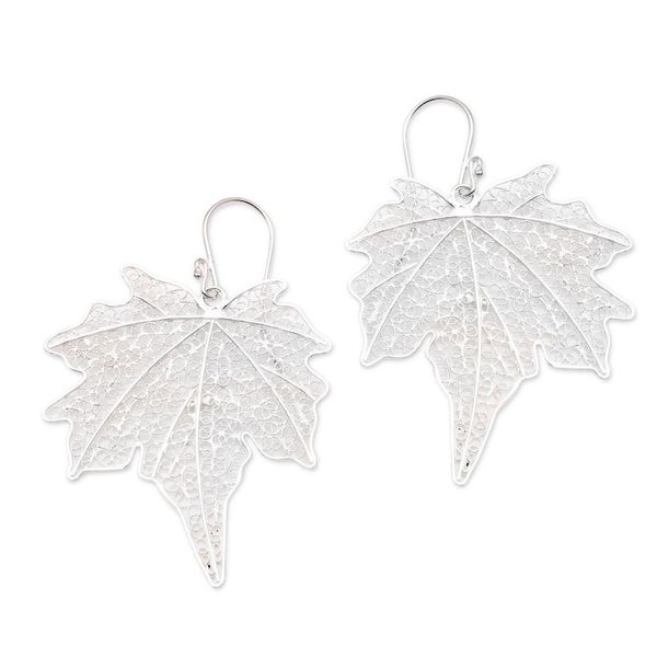 Alternate image for Leaf-Shaped Sterling Silver Filigree Dangle Earrings Wonderful Leaves
