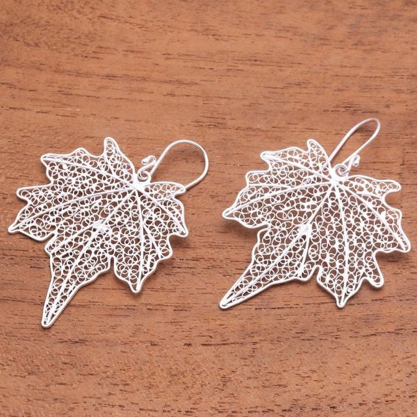 Alternate image for Leaf-Shaped Sterling Silver Filigree Dangle Earrings Wonderful Leaves