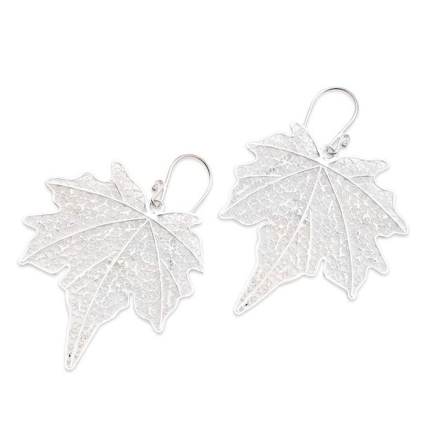 Alternate image for Leaf-Shaped Sterling Silver Filigree Dangle Earrings Wonderful Leaves