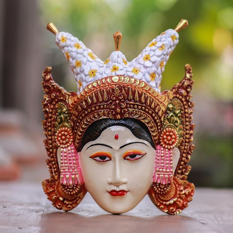 Hand-Painted Wood Wall Sculpture of Balinese Royalty 'Tapel Kraton'