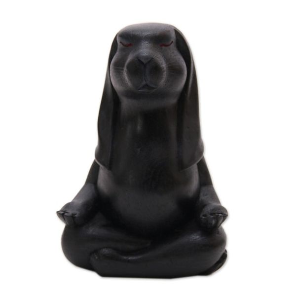 Alternate image for Wood Pregnant Yoga Bunny Sculpture in Black from Bali Pregnant Yoga Bunny in Black