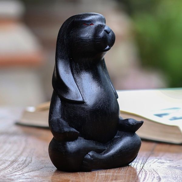 Alternate image for Wood Pregnant Yoga Bunny Sculpture in Black from Bali Pregnant Yoga Bunny in Black