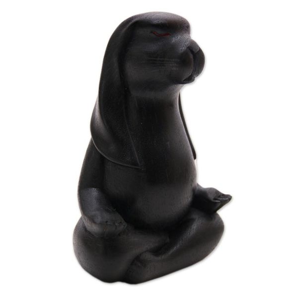 Alternate image for Wood Pregnant Yoga Bunny Sculpture in Black from Bali Pregnant Yoga Bunny in Black