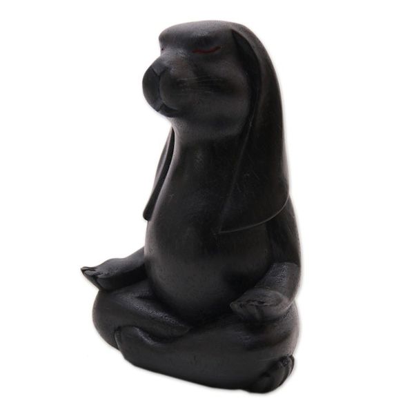 Alternate image for Wood Pregnant Yoga Bunny Sculpture in Black from Bali Pregnant Yoga Bunny in Black