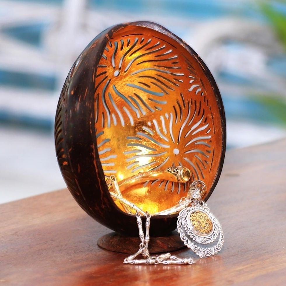 Firework Pattern Coconut Shell Catchall from Bali 'Golden Fireworks'