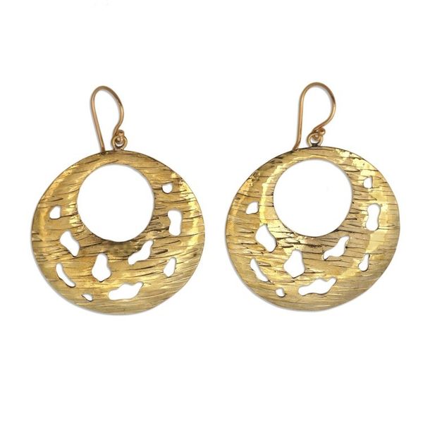 Alternate image for Round Abstract Motif Brass Dangle Earrings from Bali Bali Crescents