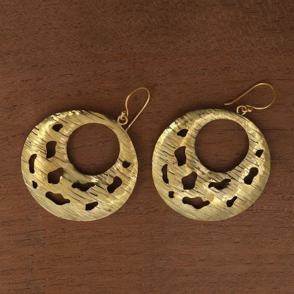 Alternate image for Round Abstract Motif Brass Dangle Earrings from Bali Bali Crescents