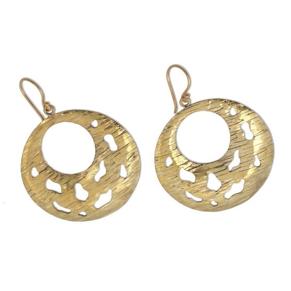 Alternate image for Round Abstract Motif Brass Dangle Earrings from Bali Bali Crescents