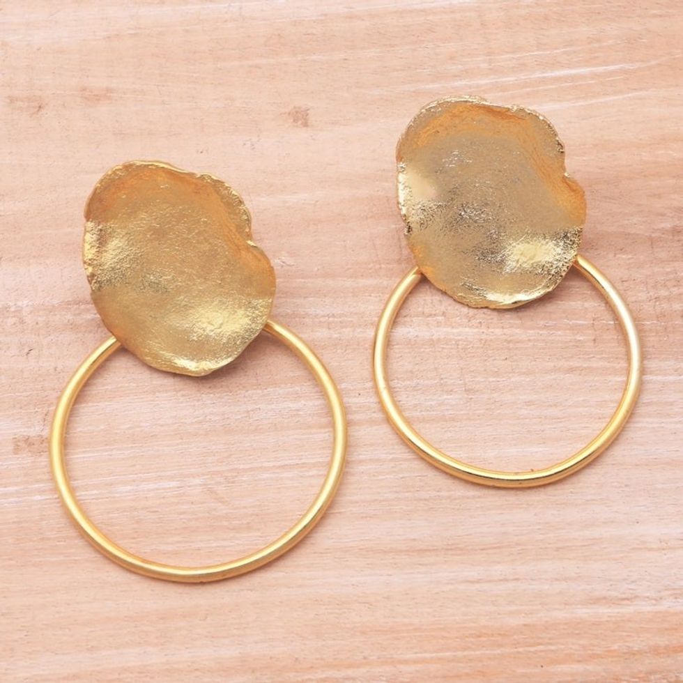 Abstract 18k Gold-Plated Brass Dangle Earrings from Bali 'Abstract Orbit'