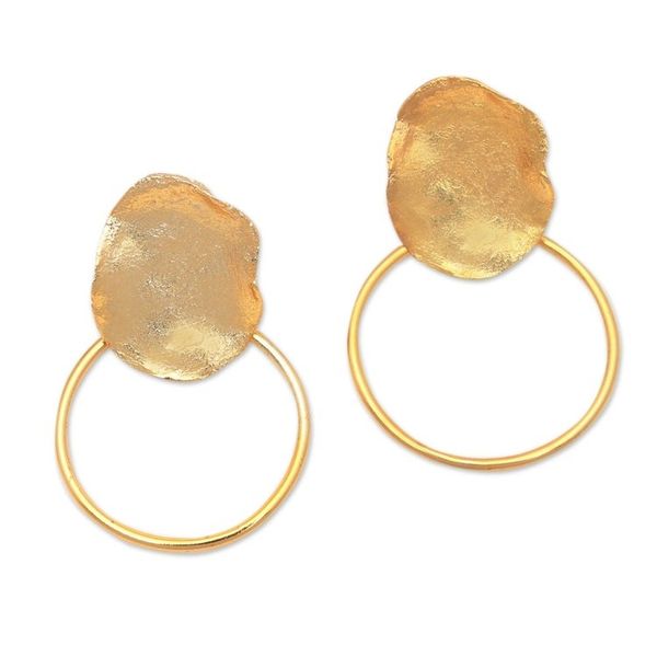 Alternate image for Abstract 18k Gold-Plated Brass Dangle Earrings from Bali Abstract Orbit