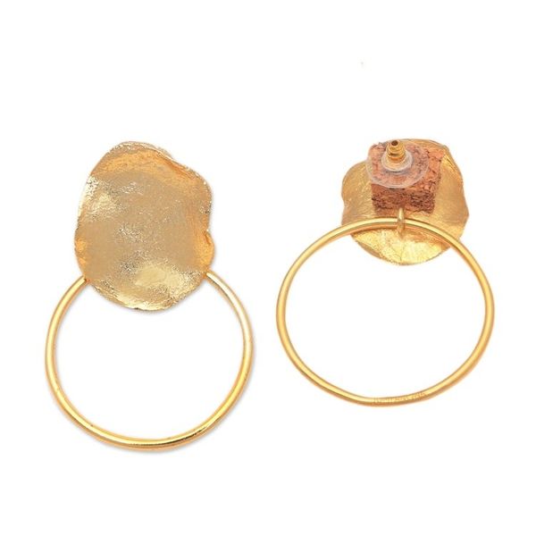 Alternate image for Abstract 18k Gold-Plated Brass Dangle Earrings from Bali Abstract Orbit