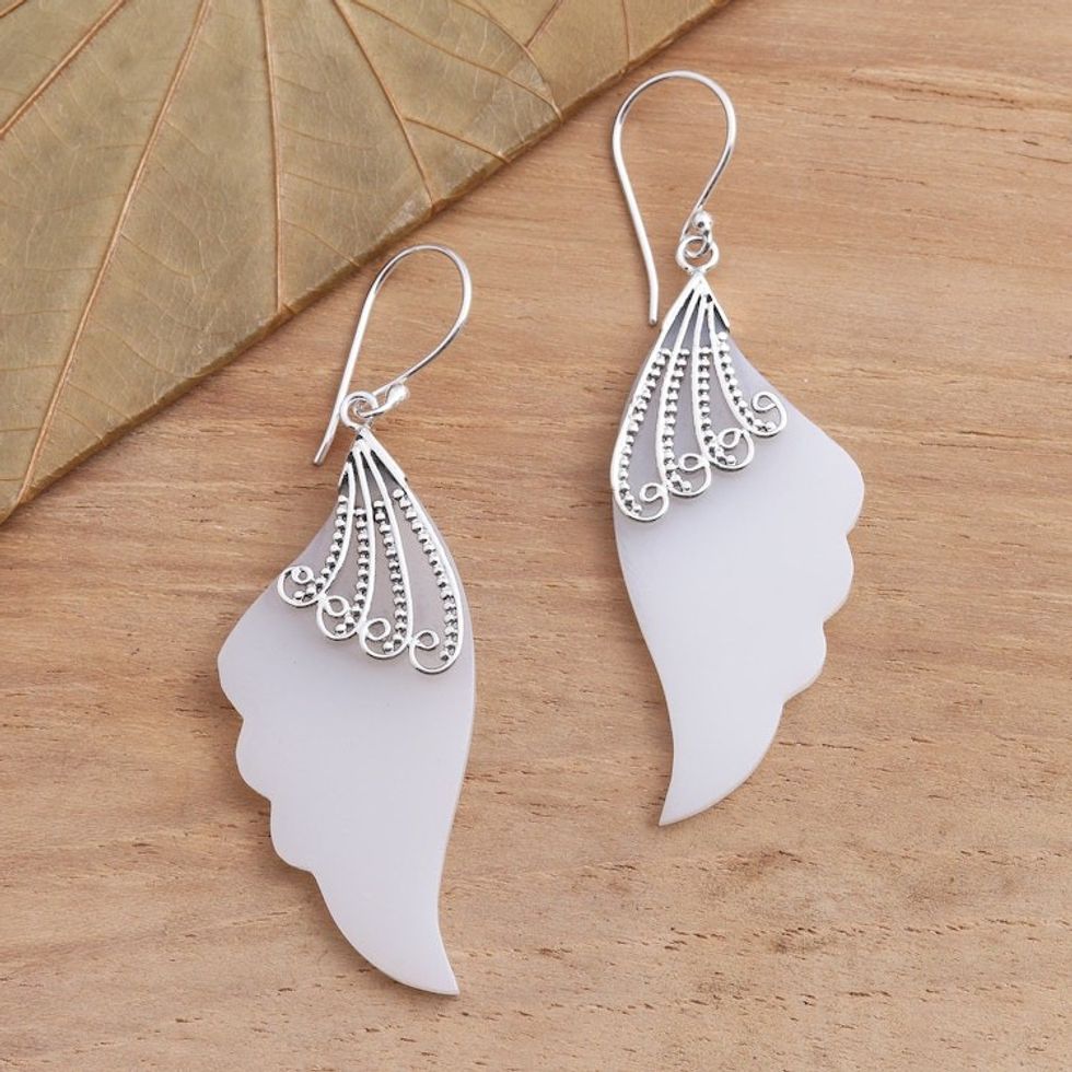 Wing-Shaped Dangle Earrings with Sterling Silver 'Celuk Wings'