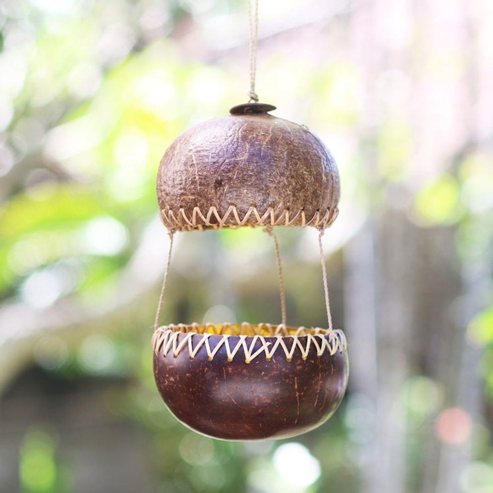Handcrafted Coconut Shell Bird Feeder 'Kintamani House'