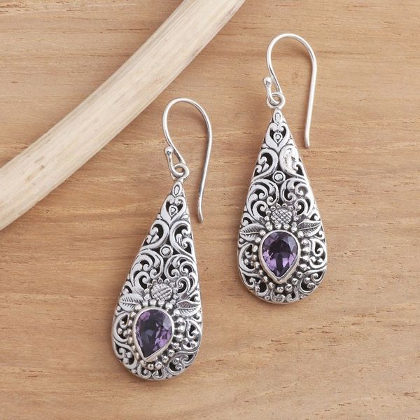 Alternate image for Amethyst and Sterling Silver Dangle Earrings Native Charm