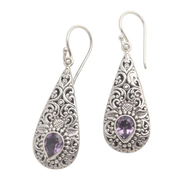 Alternate image for Amethyst and Sterling Silver Dangle Earrings Native Charm
