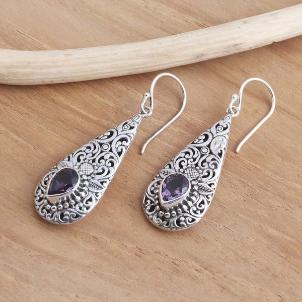 Alternate image for Amethyst and Sterling Silver Dangle Earrings Native Charm