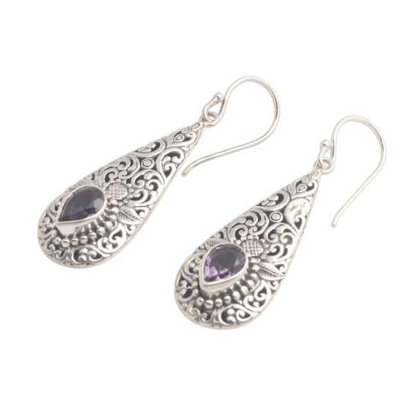Alternate image for Amethyst and Sterling Silver Dangle Earrings Native Charm