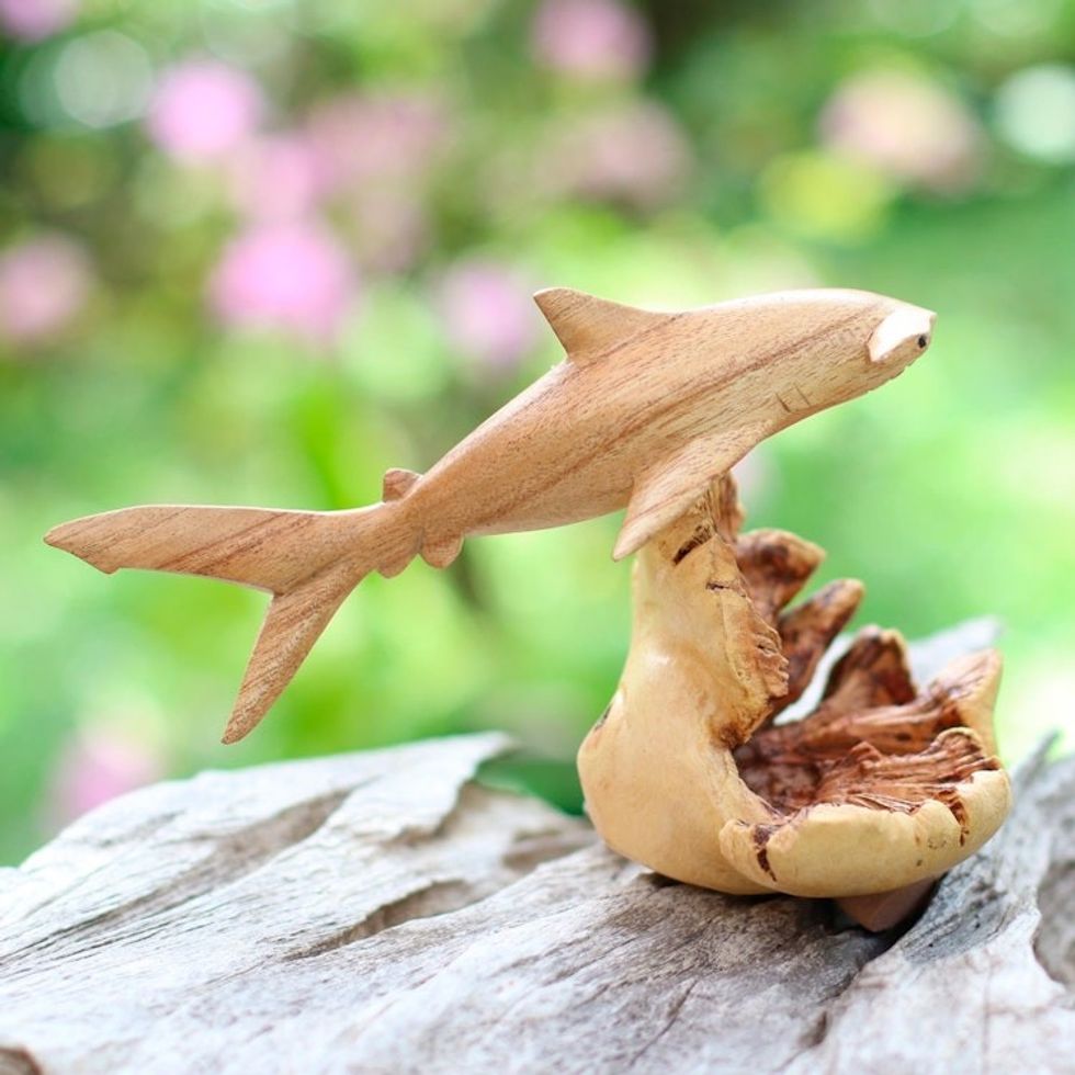 Unique Artisan Crafted Hammerhead Shark Sculpture 'Hungry Hammerhead'
