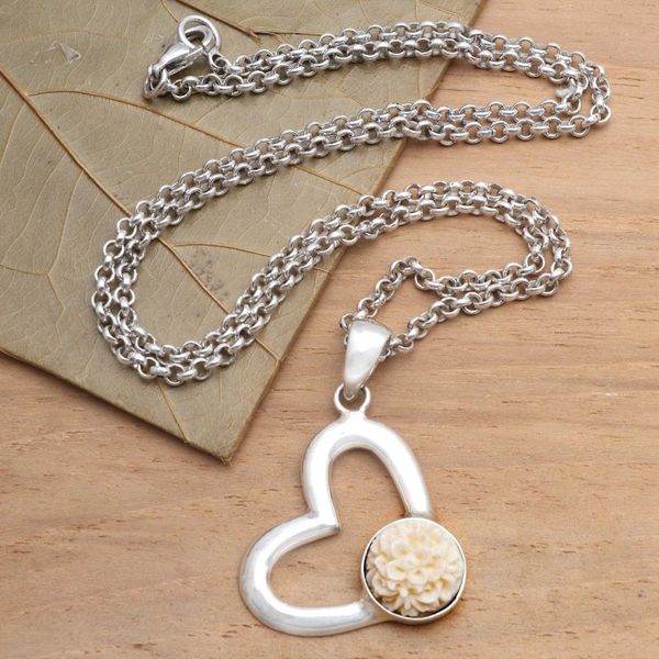 Alternate image for Carnation Heart Necklace in 925 Silver Carnation Romance