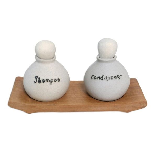 Alternate image for Handmade Ceramic Shampoo and Lotion Bottles 3 Piece Set Shampoo and Lotion