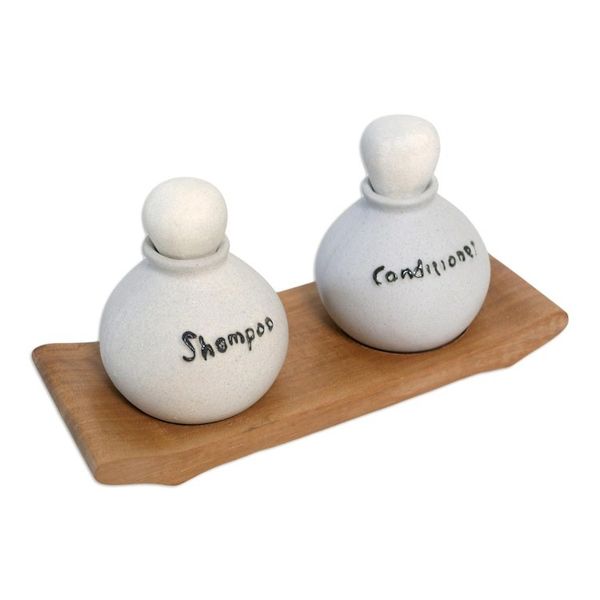Alternate image for Handmade Ceramic Shampoo and Lotion Bottles 3 Piece Set Shampoo and Lotion
