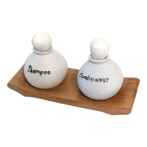 Alternate image for Handmade Ceramic Shampoo and Lotion Bottles 3 Piece Set Shampoo and Lotion