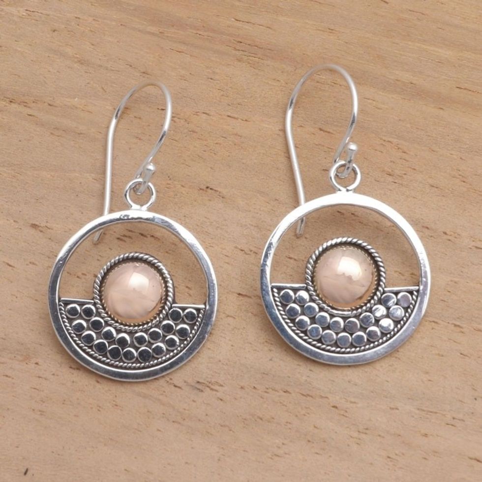 Modern Sterling Silver and 18k Gold Plate Dangle Earrings 'Zenith'