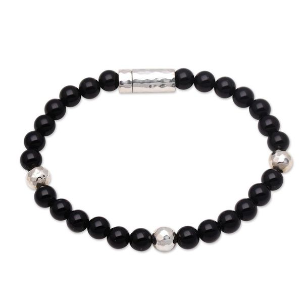 Alternate image for Onyx and Hammered Silver Beaded Bracelet from Bali Hammered Beauty