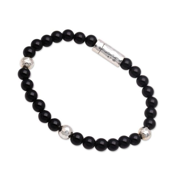 Alternate image for Onyx and Hammered Silver Beaded Bracelet from Bali Hammered Beauty