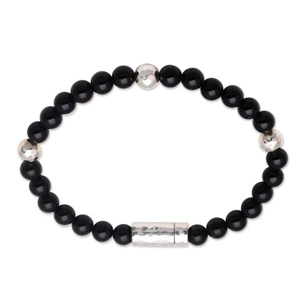Alternate image for Onyx and Hammered Silver Beaded Bracelet from Bali Hammered Beauty