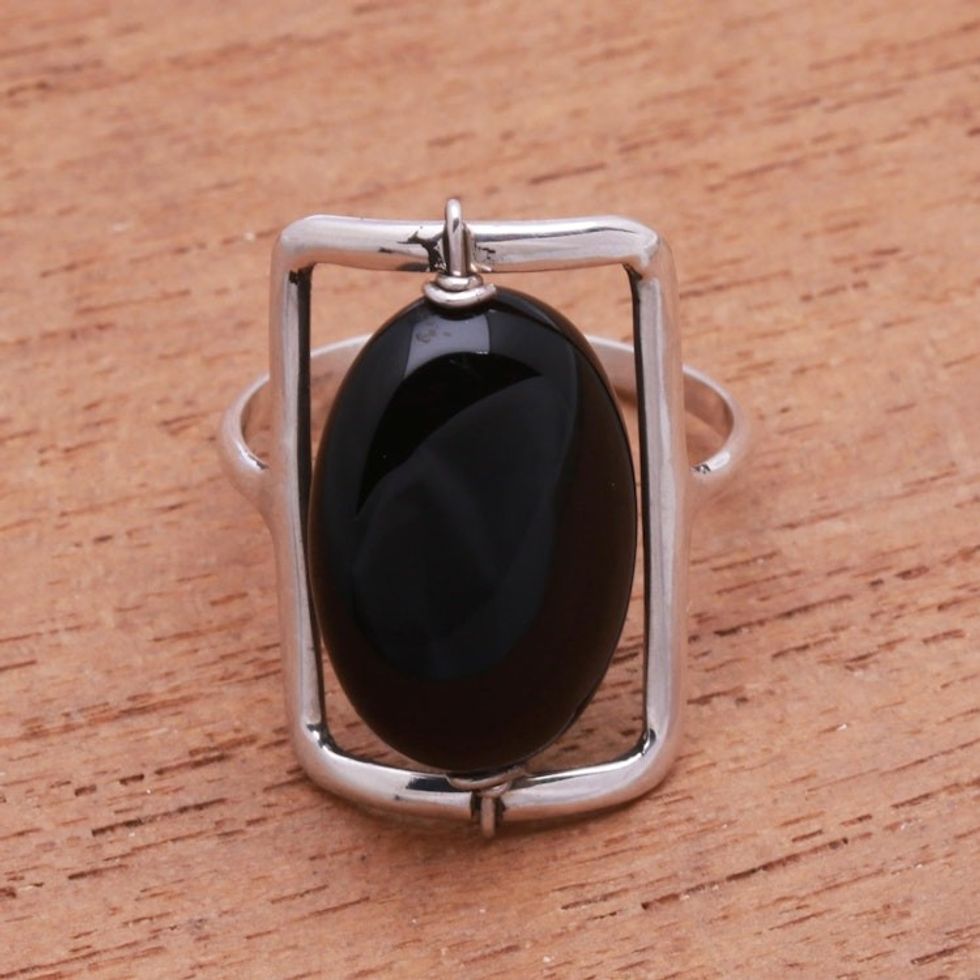Black Onyx Single-Stone Ring Crafted in Bali 'Deep Soul'