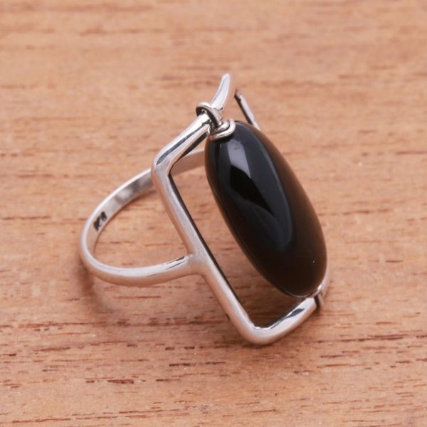 Alternate image for Black Onyx Single-Stone Ring Crafted in Bali Deep Soul
