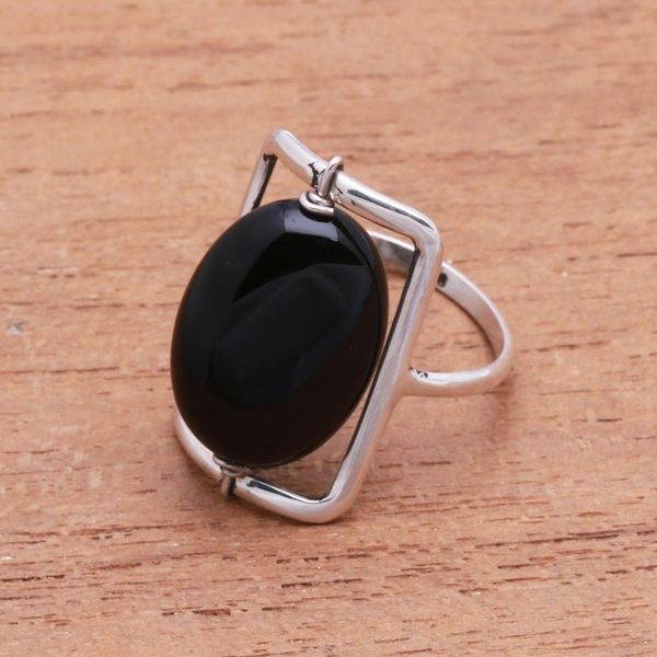 Alternate image for Black Onyx Single-Stone Ring Crafted in Bali Deep Soul