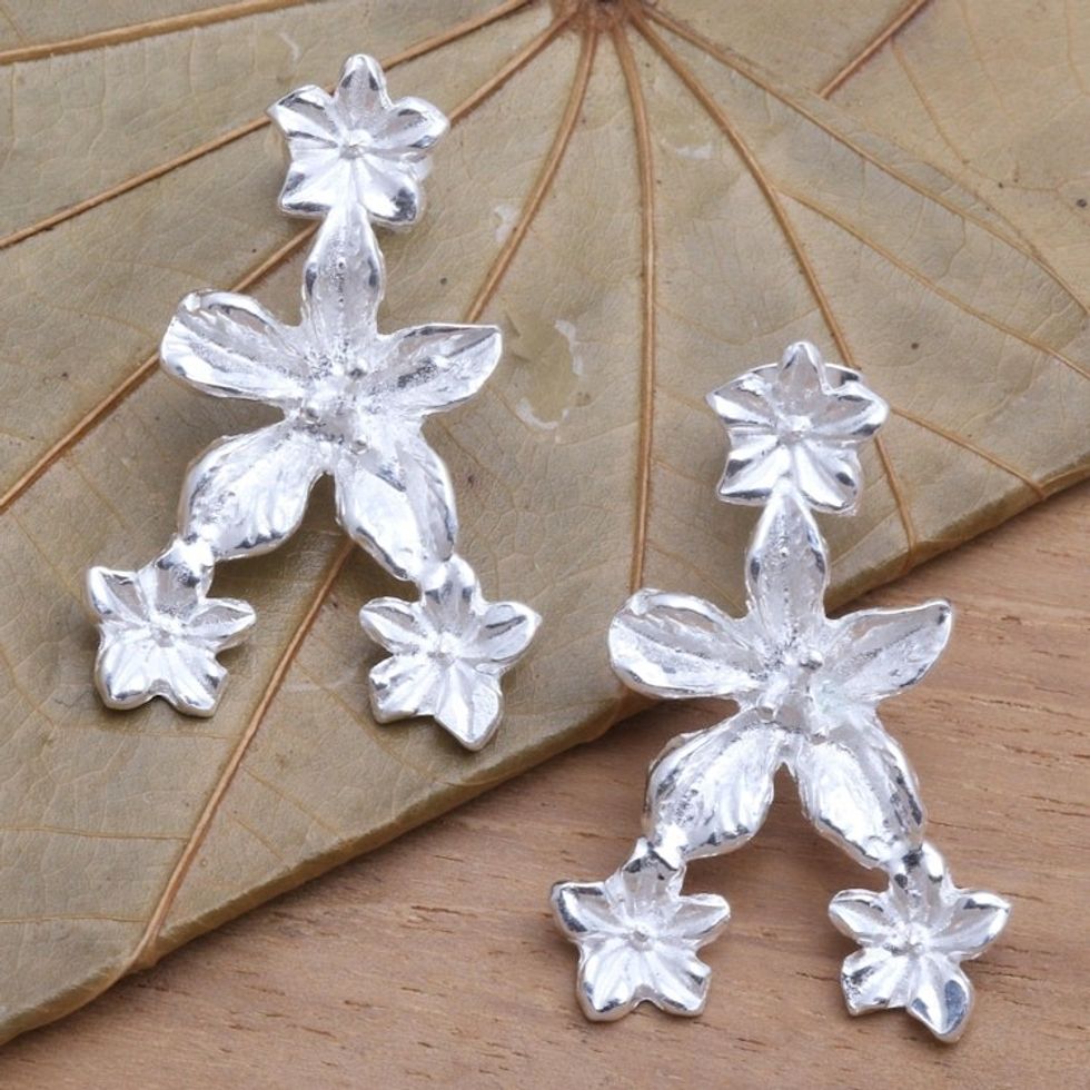 Feminine Sterling Silver Flower Drop Earrings 'Flower Triangle'