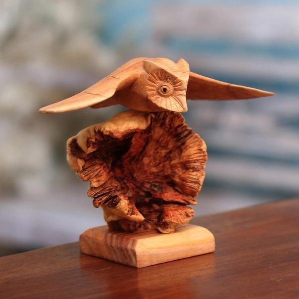 Alternate image for Wood Owl Sculpture by a Balinese Artist Flying Owl