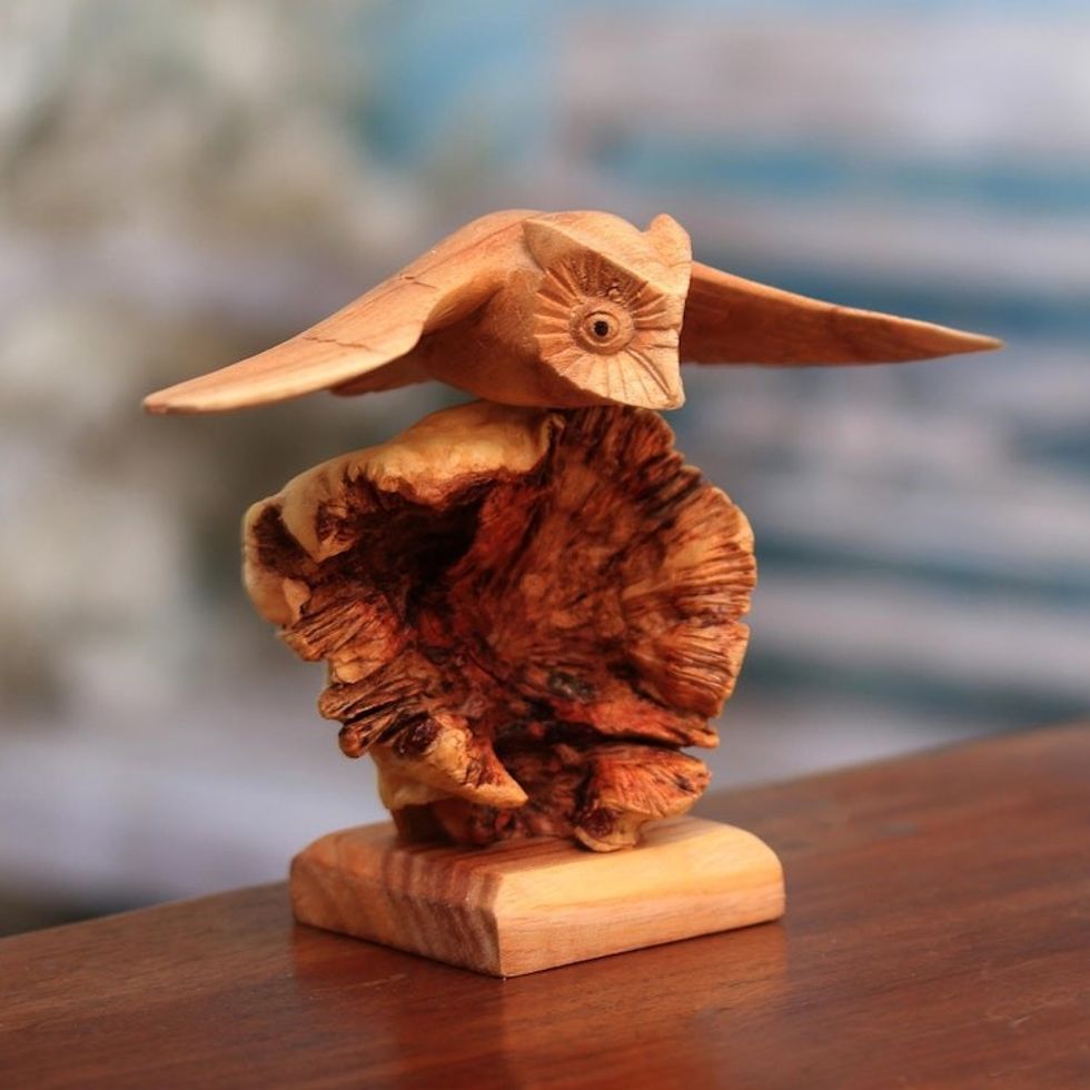 Wood Owl Sculpture by a Balinese Artist 'Flying Owl'
