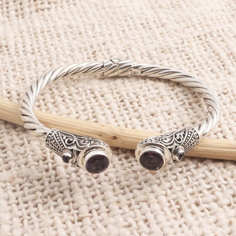 Amethyst Cuff Bracelet in Sterling Silver 'Behold'