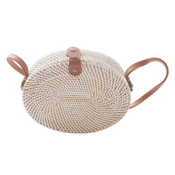 Alternate image for White Oval Bamboo Shoulder Bag with Faux Leather Strap White Island Oval