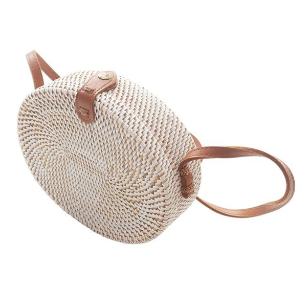 Alternate image for White Oval Bamboo Shoulder Bag with Faux Leather Strap White Island Oval