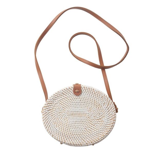 Alternate image for White Oval Bamboo Shoulder Bag with Faux Leather Strap White Island Oval