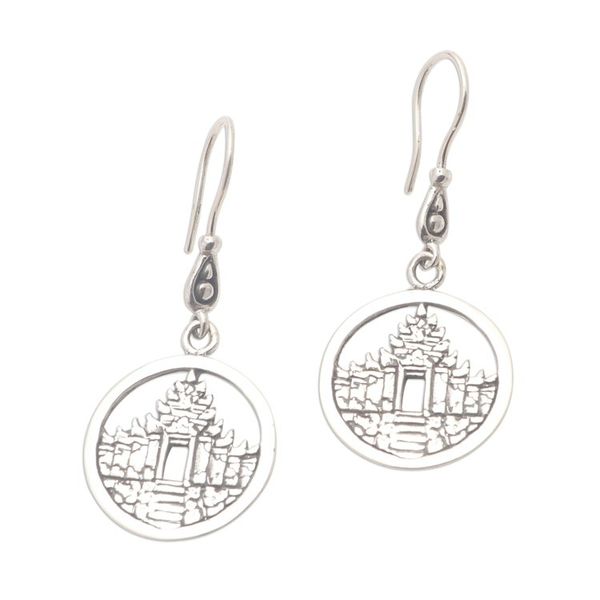 Alternate image for Temple Motif Sterling Silver Dangle Earrings Bali Pura